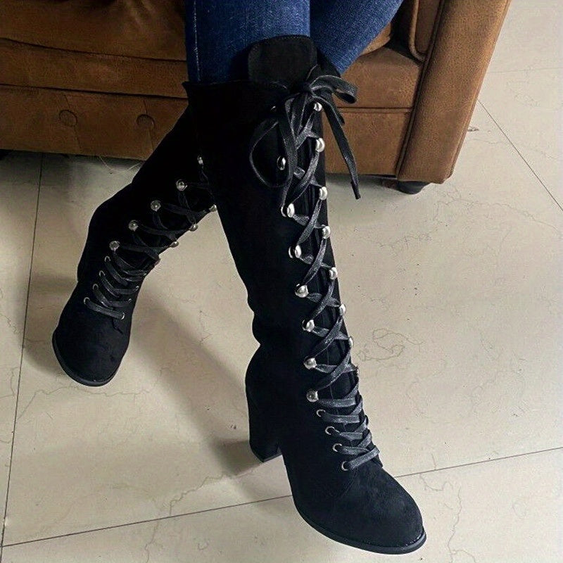 Women's Lace-up Ankle Boots with Chunky Heel Shoes