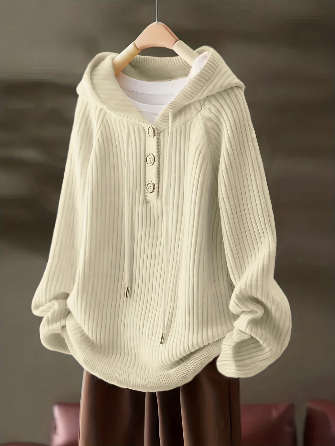 Women's Fleece Hoodie Casual Pullover with Button Front and Drawstring Hood