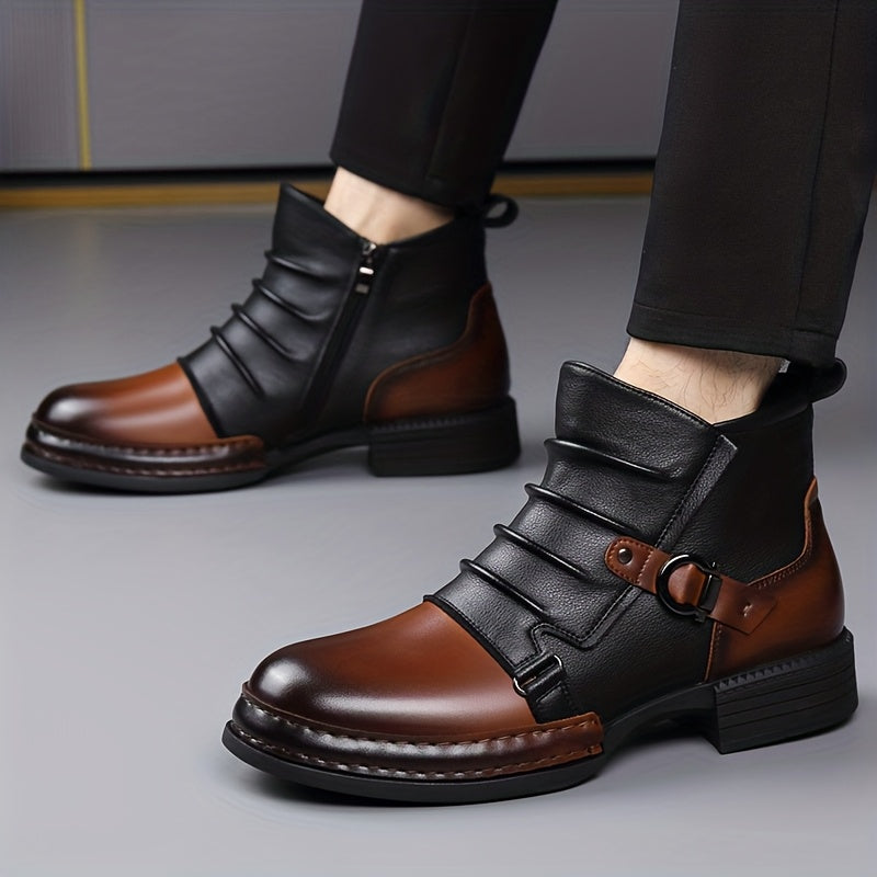 British Vintage Biker Boots with Side Zipper for Men
