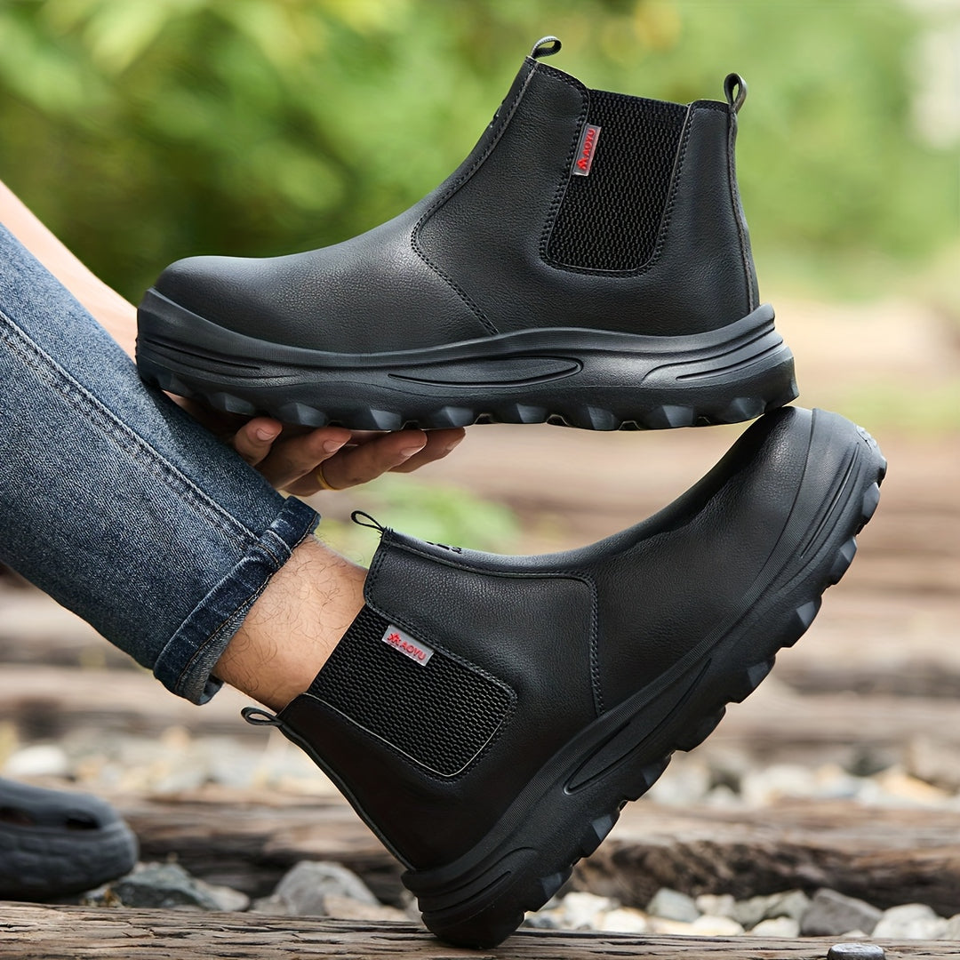 Men's Work Boots Slip-On Construction Sneakers Rubber Sole Round Toe