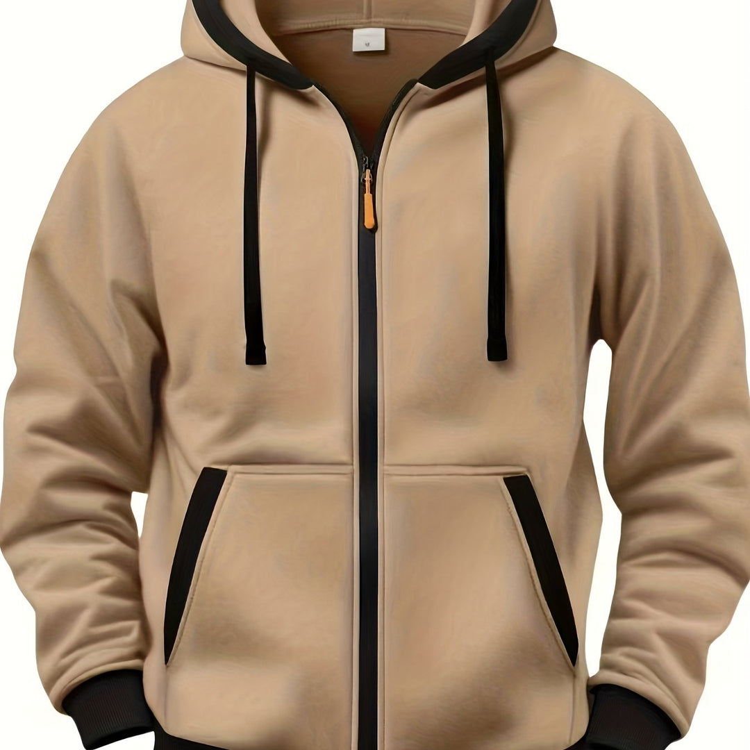 Men's Casual Color Block Hoodie with Zipper Closure Long Sleeve Sweatshirt