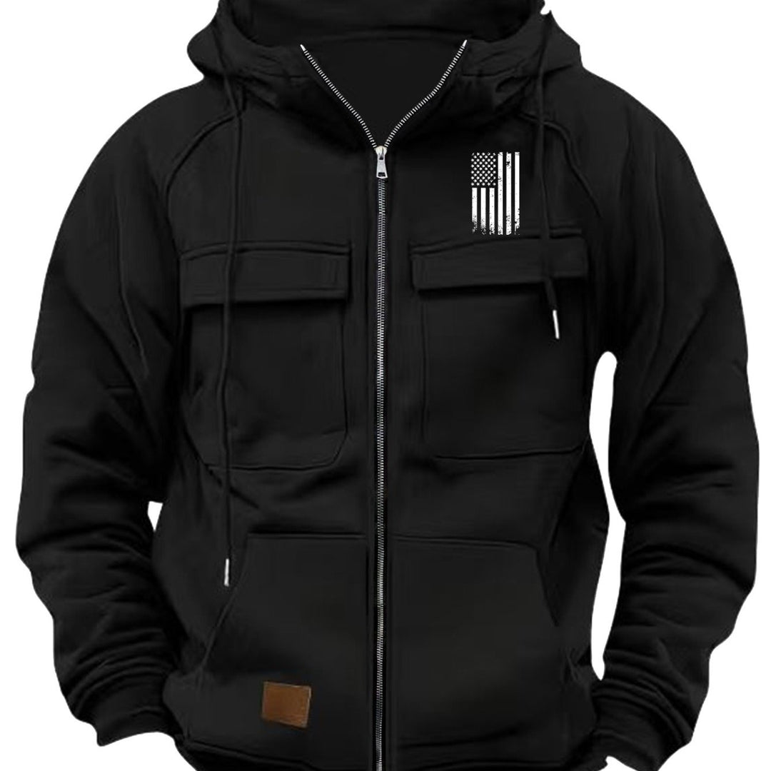 Men's Long Sleeve Zipper Pocket Hoodie Top