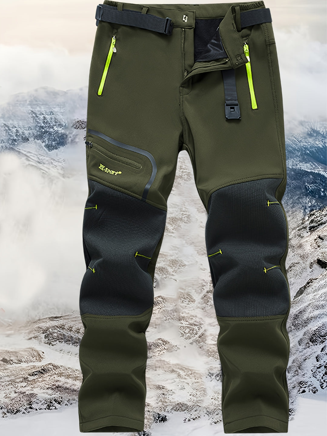 Men's Windproof Cargo Pants with Belt and Zippered Pockets