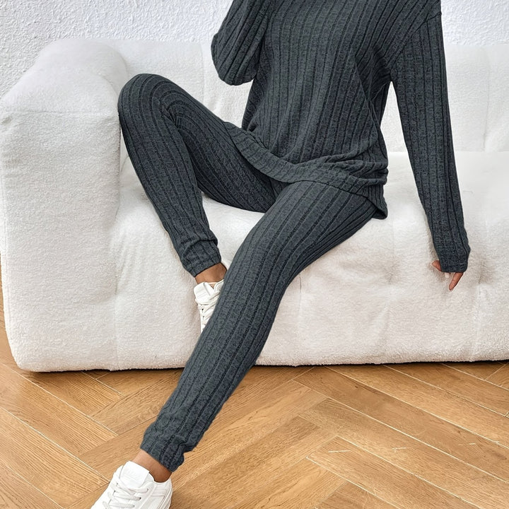 Women's Casual Commuting Outfit Long-Length Set Ribbed Texture