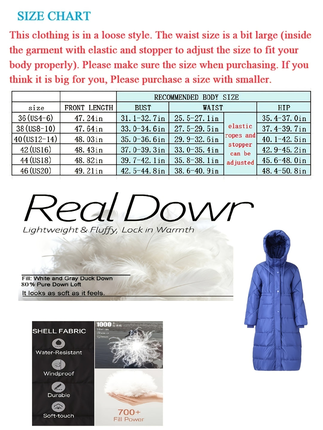 Women's Down Coat with Hood for Winter Warmth