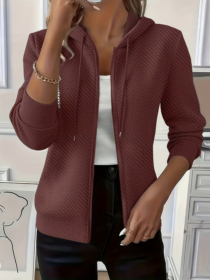 Stylish Elegant Casual Jacket Zippered Drawstring Hooded Cardigan