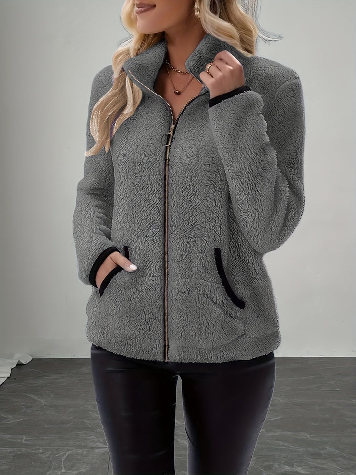Women's Fashionable Casual Jacket Long Sleeve with Pocket and Zipper