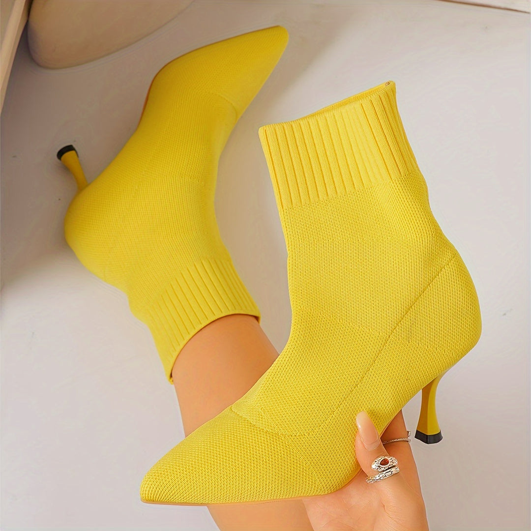 Women's Elegant Slip-On Stiletto Heel Ankle Boots Pointed Toe