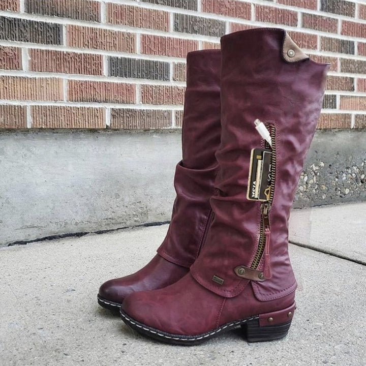 Trendy Women's Knee-High Boots with Block Heel and Round Toe