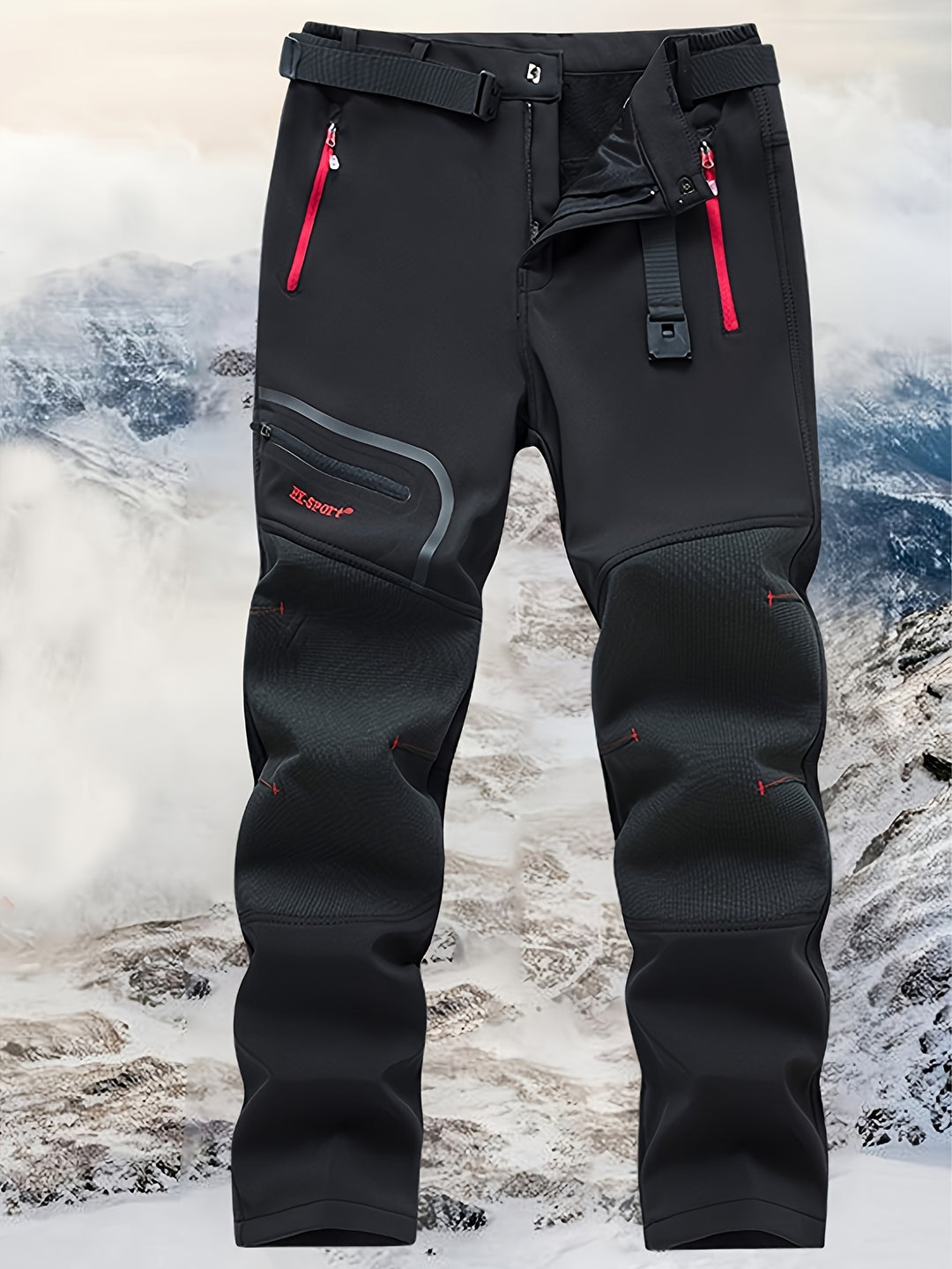 Men's Windproof Cargo Pants with Belt and Zippered Pockets
