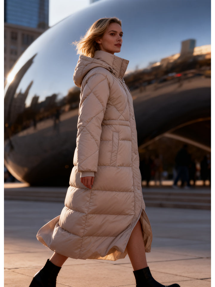 Women's Down Coat with Hood for Winter Warmth