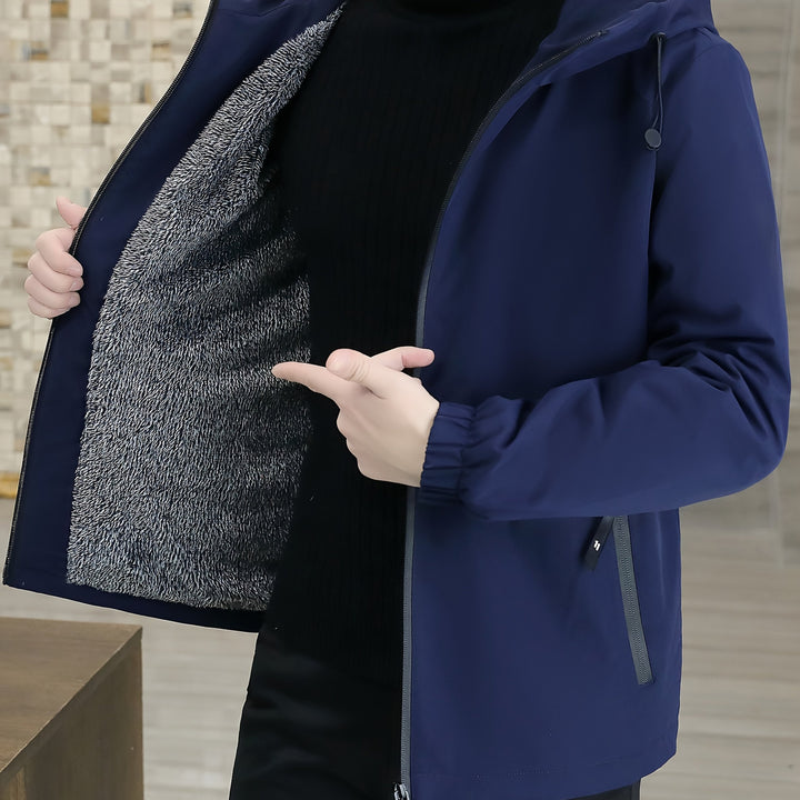 Men's Fleece Jacket Windproof Zip-Up Hooded Coat Winter Outerwear