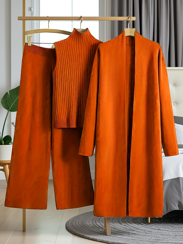 Women’s Loose Fashionable Three-Piece Set with Wide-Leg Pants, Cardigan, Vest