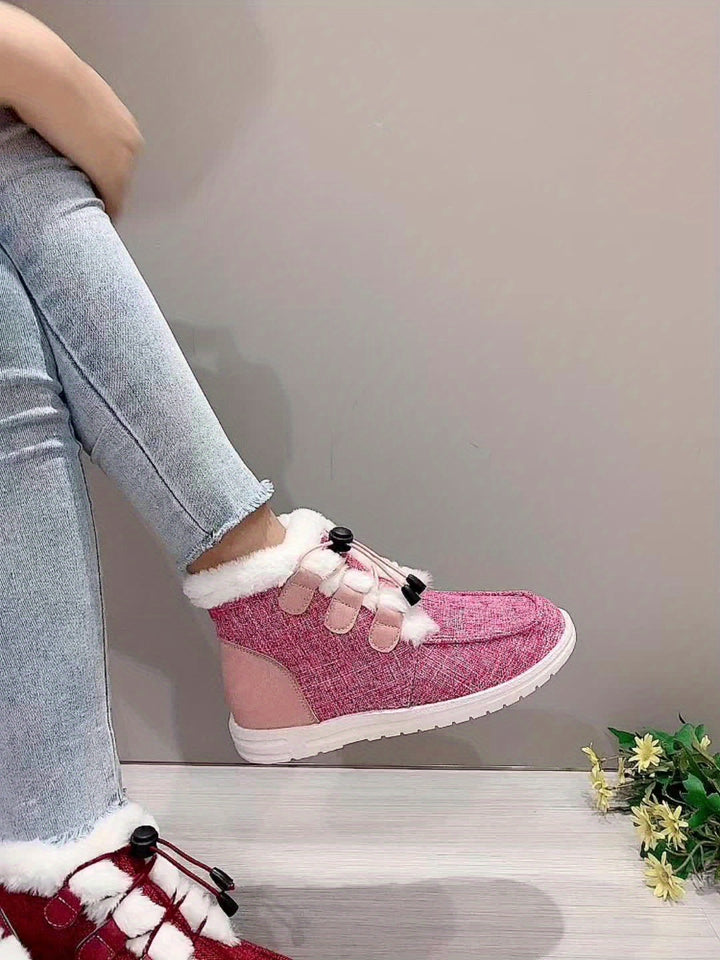 Women's Winter Slip-On Shoes with Faux Fur Collar and Round Toe