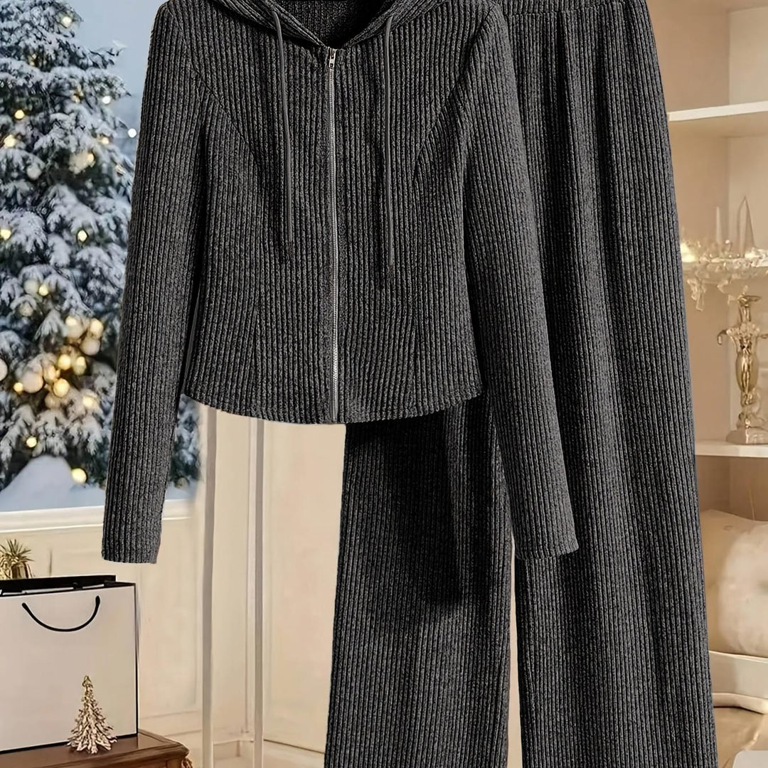 Elegant Women's Hooded Long Sleeve Top and Pants Set