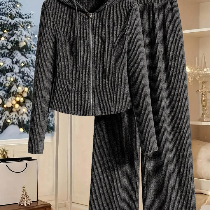 Elegant Women's Hooded Long Sleeve Top and Pants Set