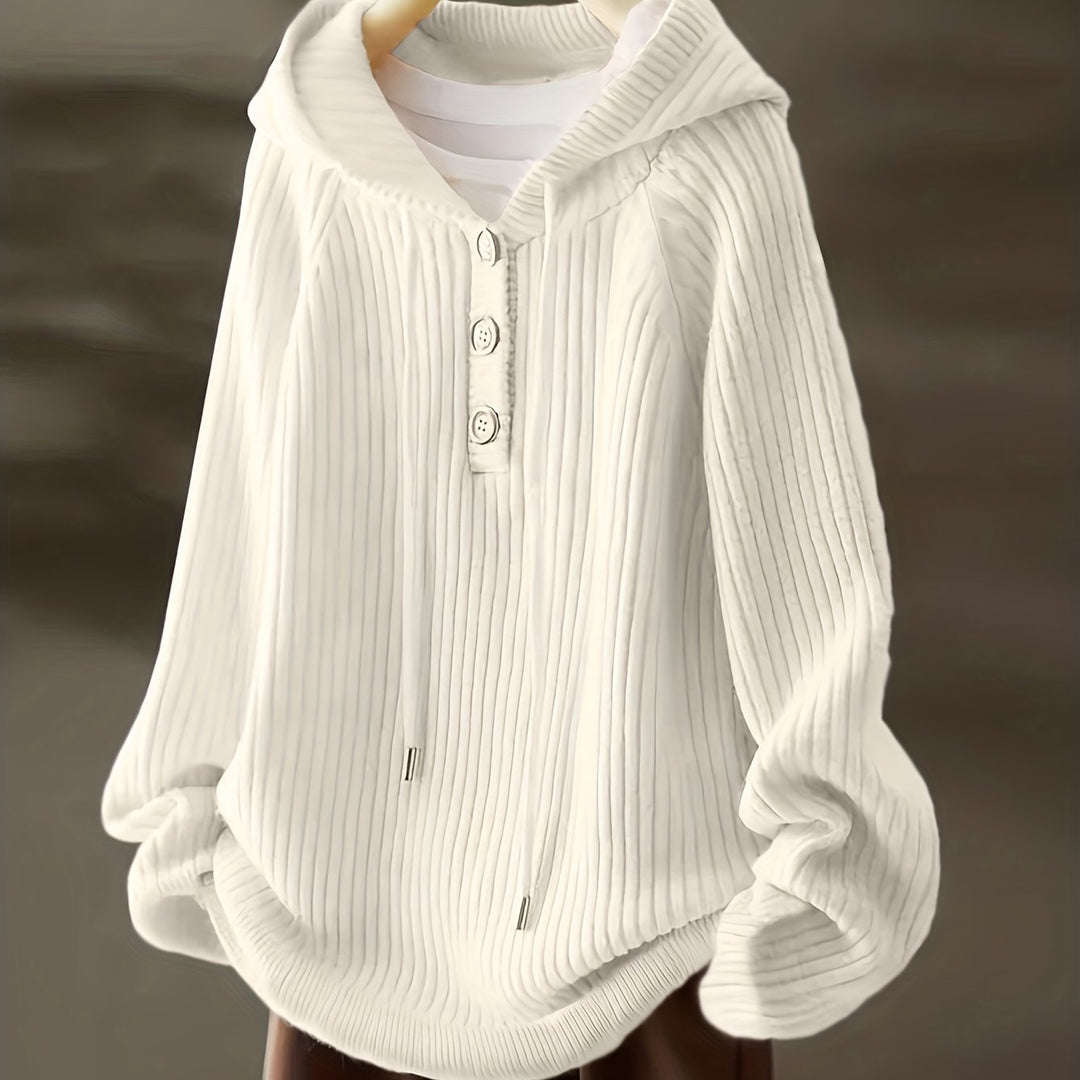 Women's Fleece Hoodie Casual Pullover with Button Front and Drawstring Hood