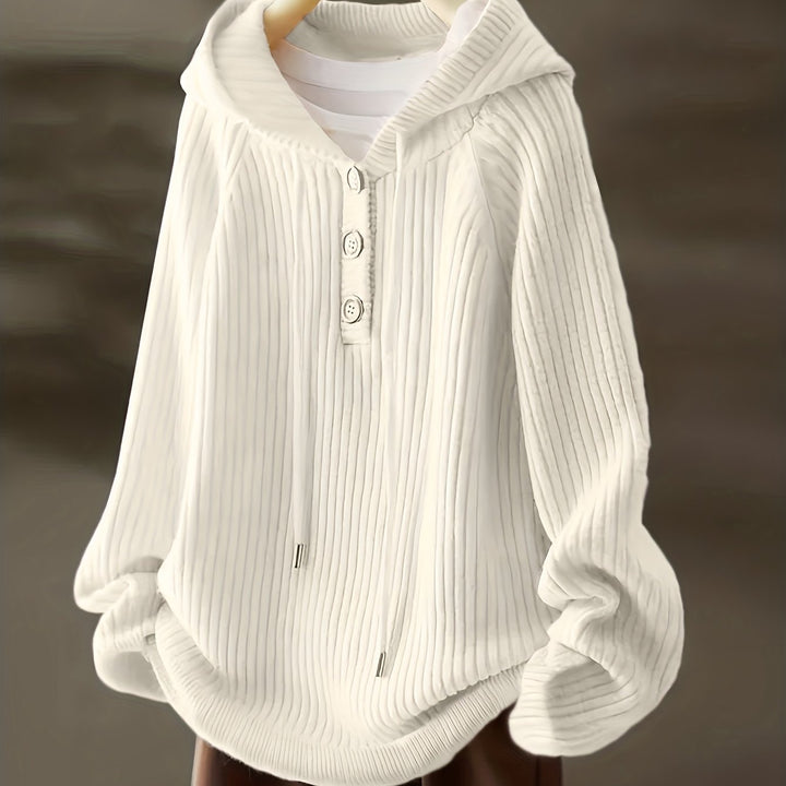 Women's Fleece Hoodie Casual Pullover with Button Front and Drawstring Hood