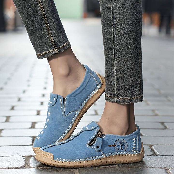 Women's Casual Loafers Slip-on Sneakers with Zipper Closure