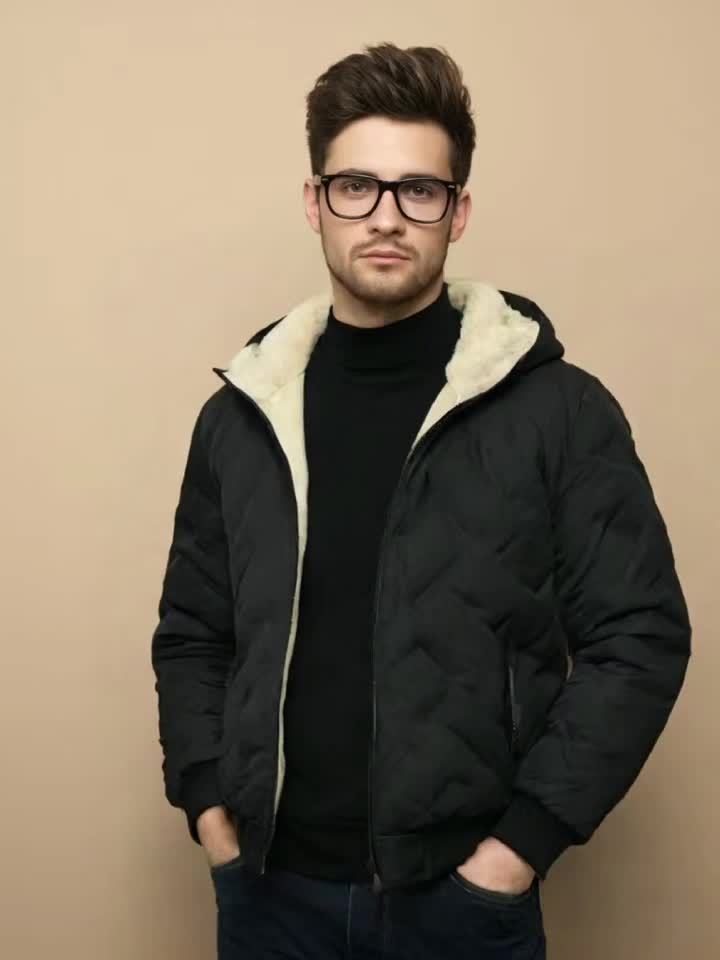Men's Hooded Fleece Jacket Padded Coat Warm Fashionable