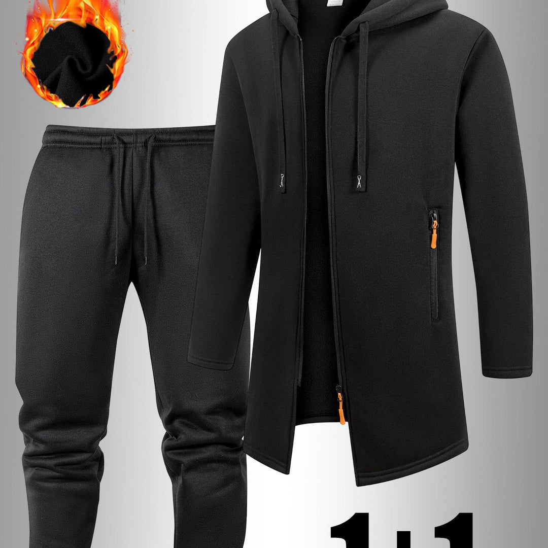 Men's Casual Sports Outfit Two-Piece Set with Hooded Jacket and Pants