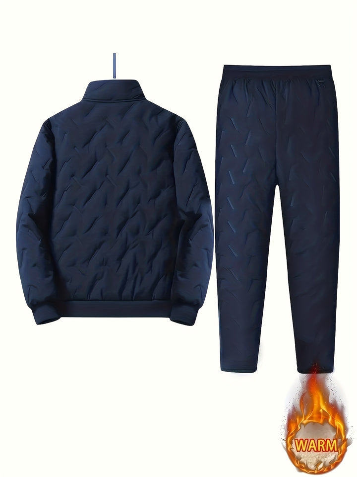 Men's Casual Two-Piece Fleece-Lined Jacket and Pants Set