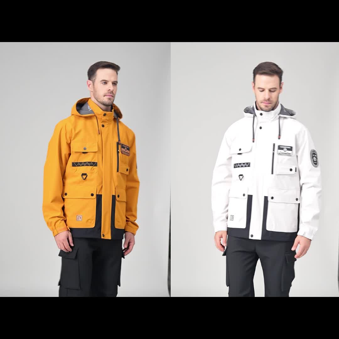 Men's Hooded Thin Jacket Outdoor Cargo Jacket Detachable Zipper Jacket