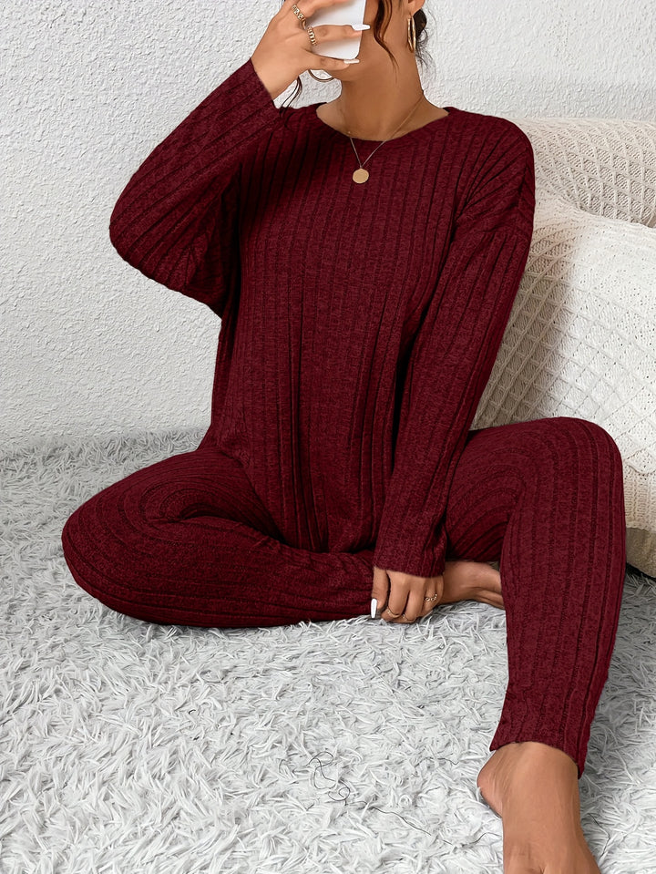 Women's Casual Commuting Outfit Long-Length Set Ribbed Texture