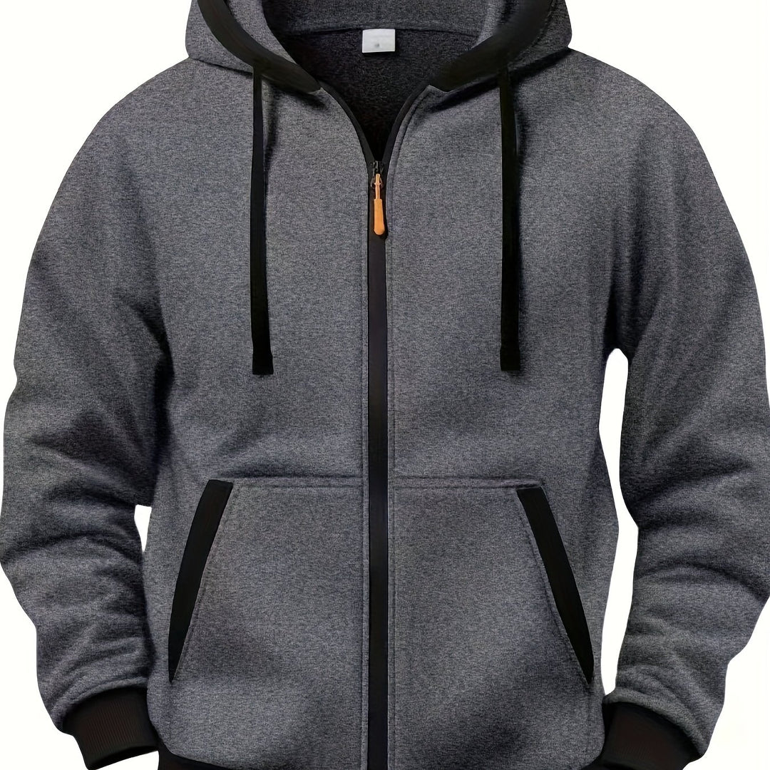 Men's Casual Color Block Hoodie with Zipper Closure Long Sleeve Sweatshirt