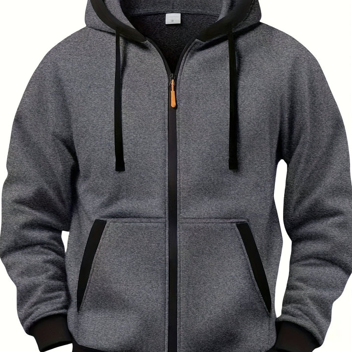 Men's Casual Color Block Hoodie with Zipper Closure Long Sleeve Sweatshirt