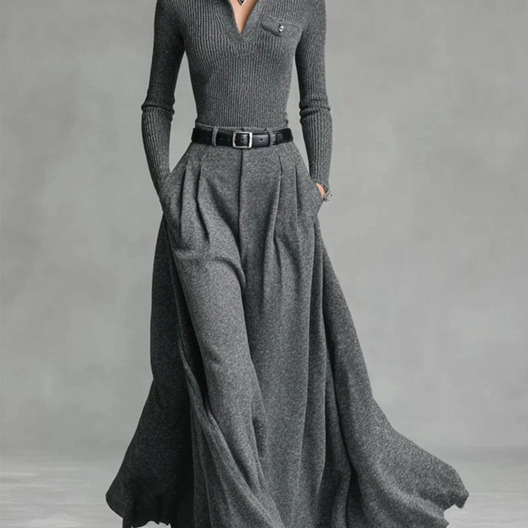 Women's Top and Wide Leg Long Skirt Fashion Outfit