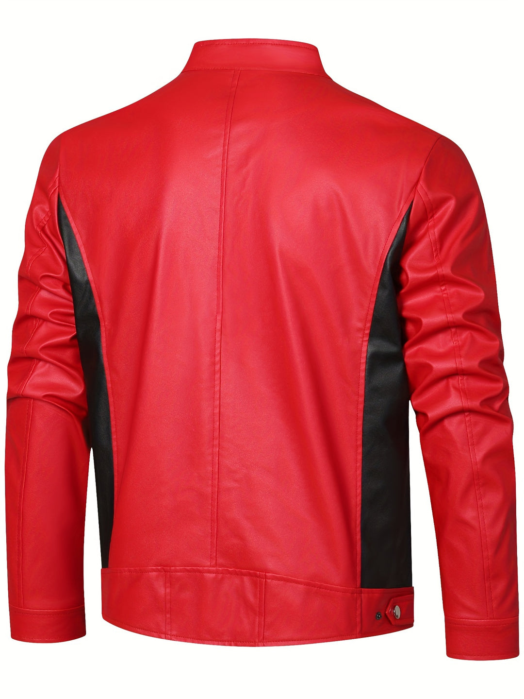 Men's PU Leather Motorcycle Jacket Stand-up Collar Windproof Outerwear