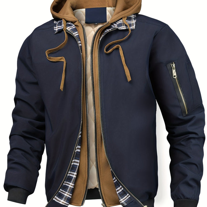Men's Sports Jacket with Cap, Outdoor Tactical Zipper Pocket Jacket