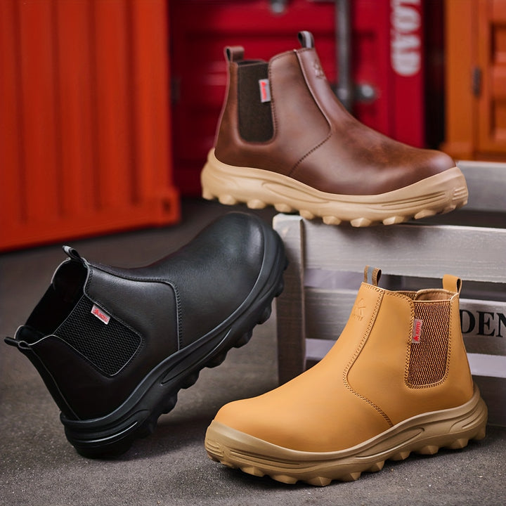 Men's Work Boots Slip-On Construction Sneakers Rubber Sole Round Toe