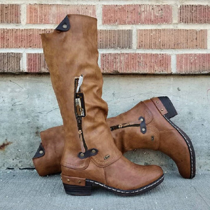 Trendy Women's Knee-High Boots with Block Heel and Round Toe