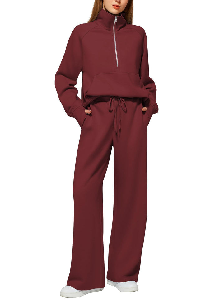 Women's Oversized Half-Zip Sweatshirt and Wide Leg Sweatpants Set