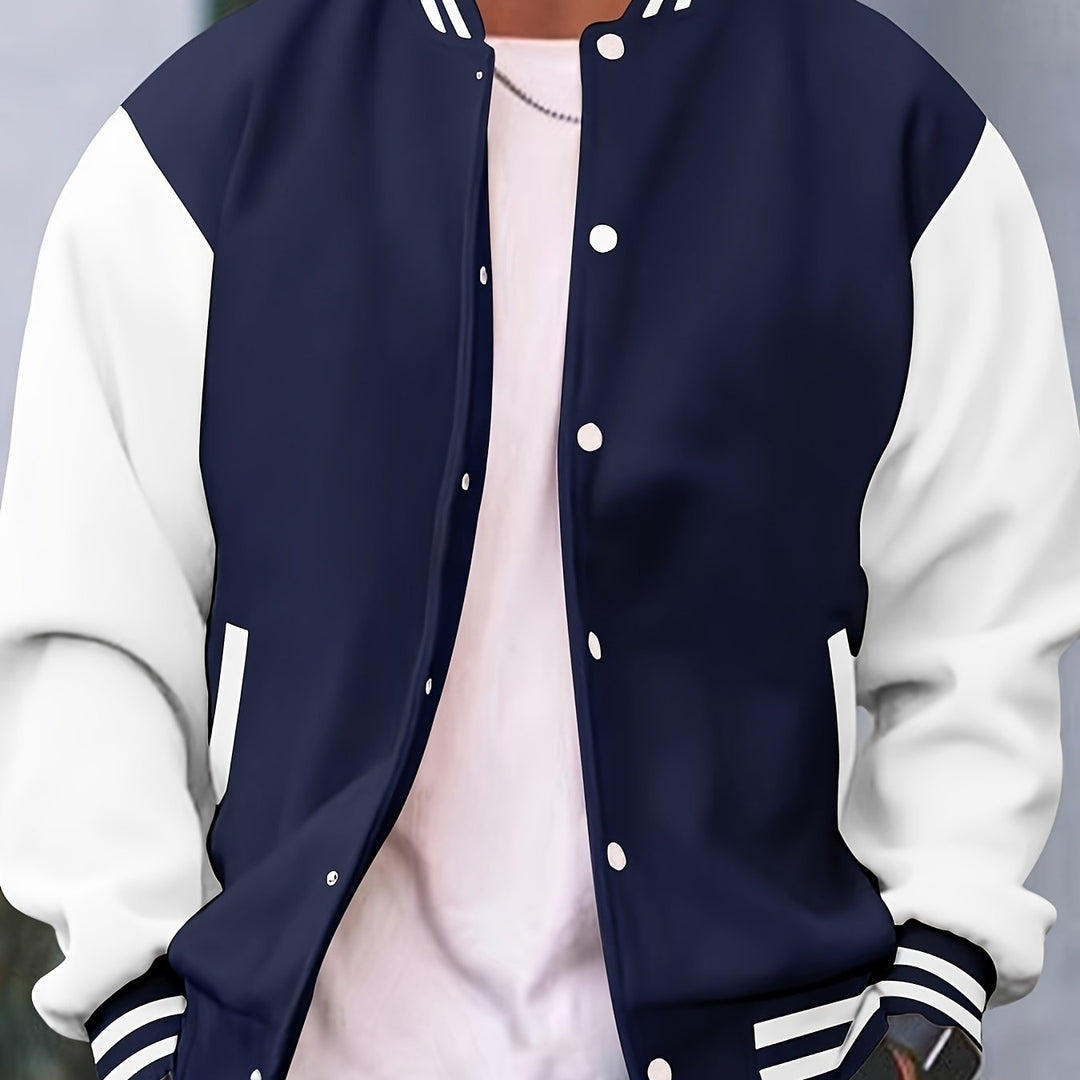 Men's Casual Baseball Jacket Spring Autumn Fashion Button Collar
