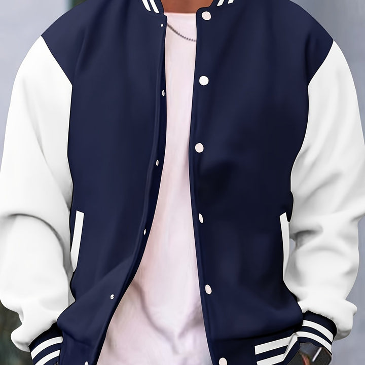 Men's Casual Baseball Jacket Spring Autumn Fashion Button Collar