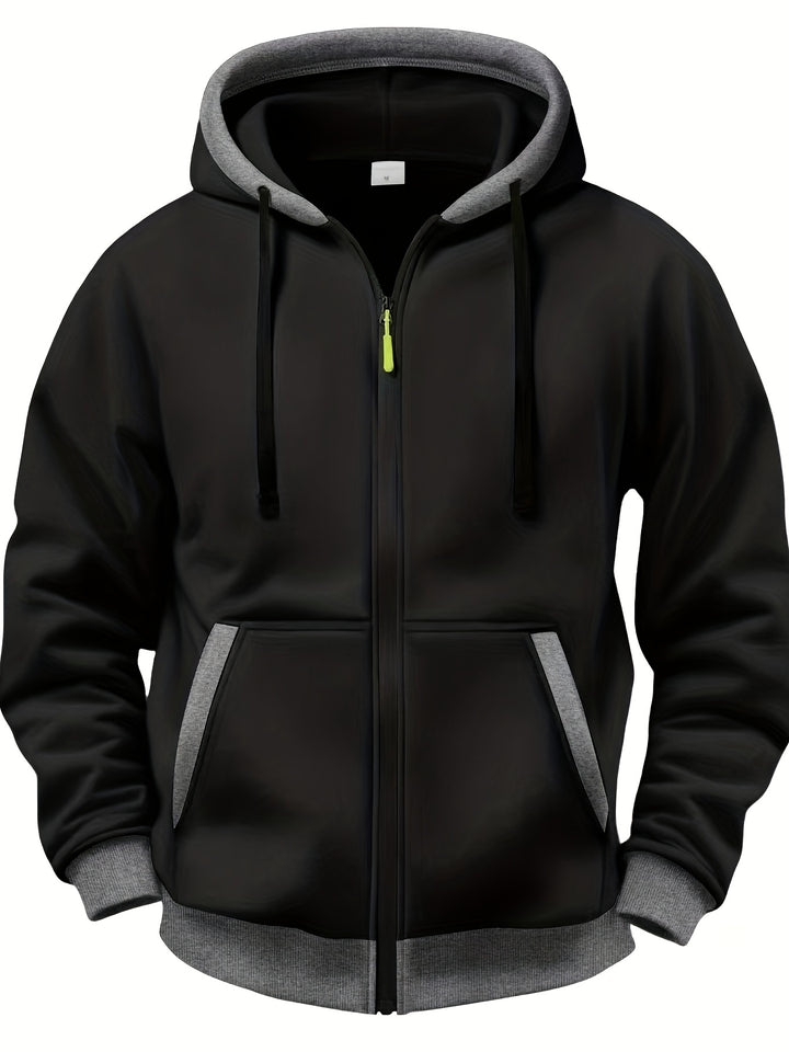 Men's Casual Color Block Hoodie with Zipper Closure Long Sleeve Sweatshirt