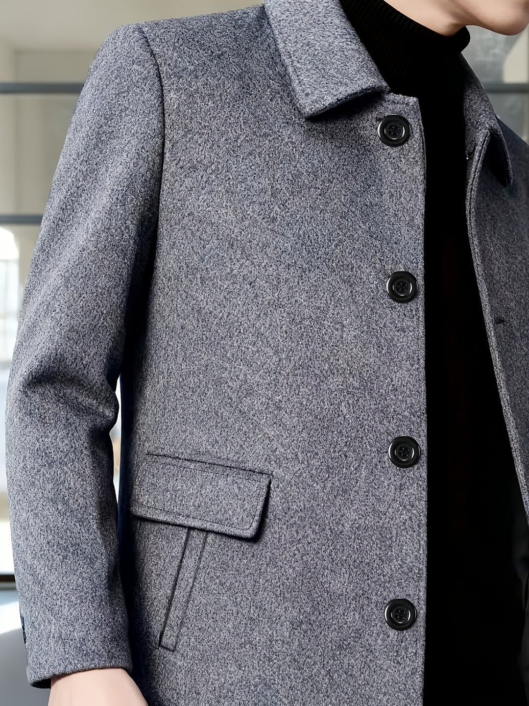 Men's Casual Classic Trench Coat with Double Side Pockets