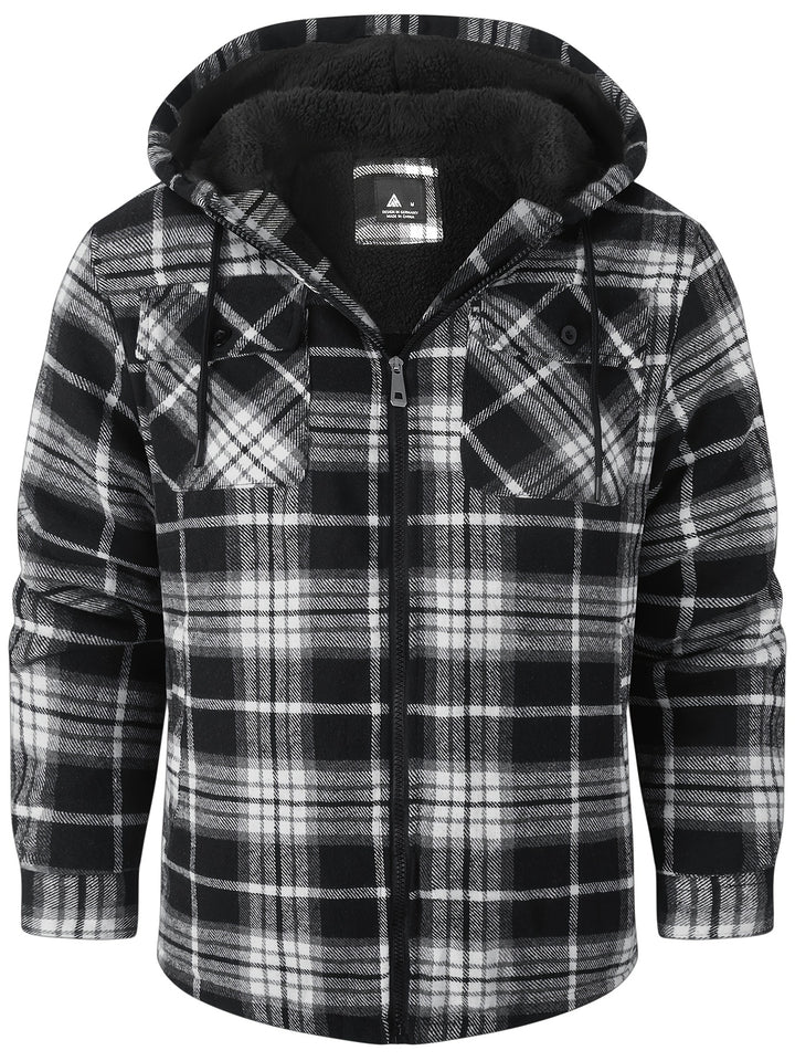 Men's Heavyweight Fleece Full Zip Hooded Plaid Shirt Jacket
