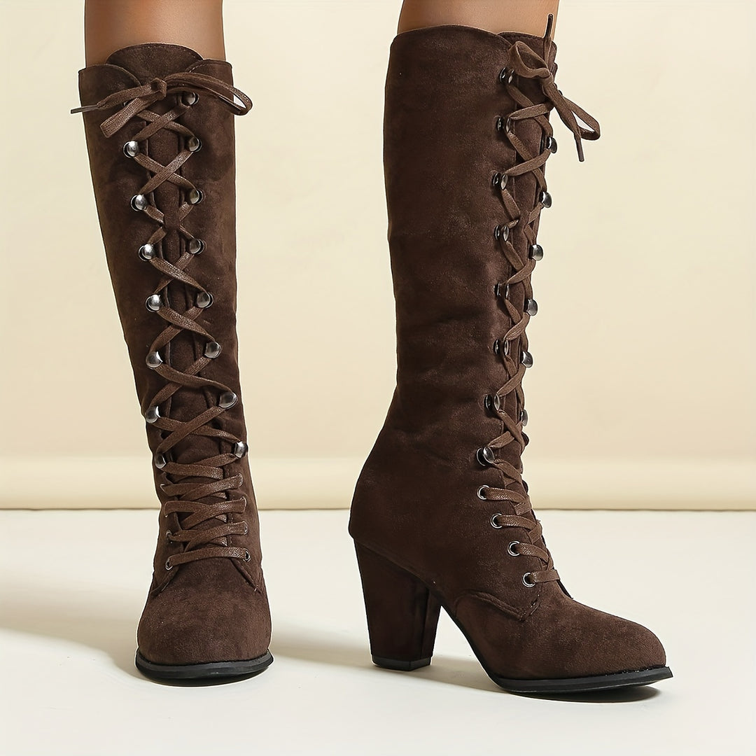Women's Lace-up Ankle Boots with Chunky Heel Shoes