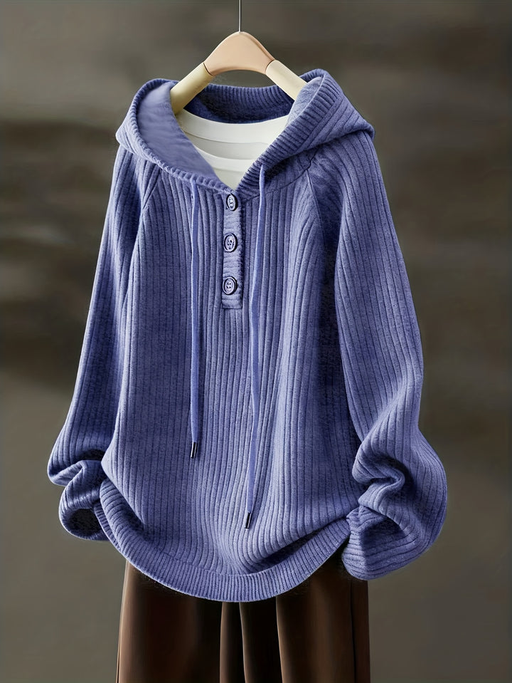Women's Fleece Hoodie Casual Pullover with Button Front and Drawstring Hood