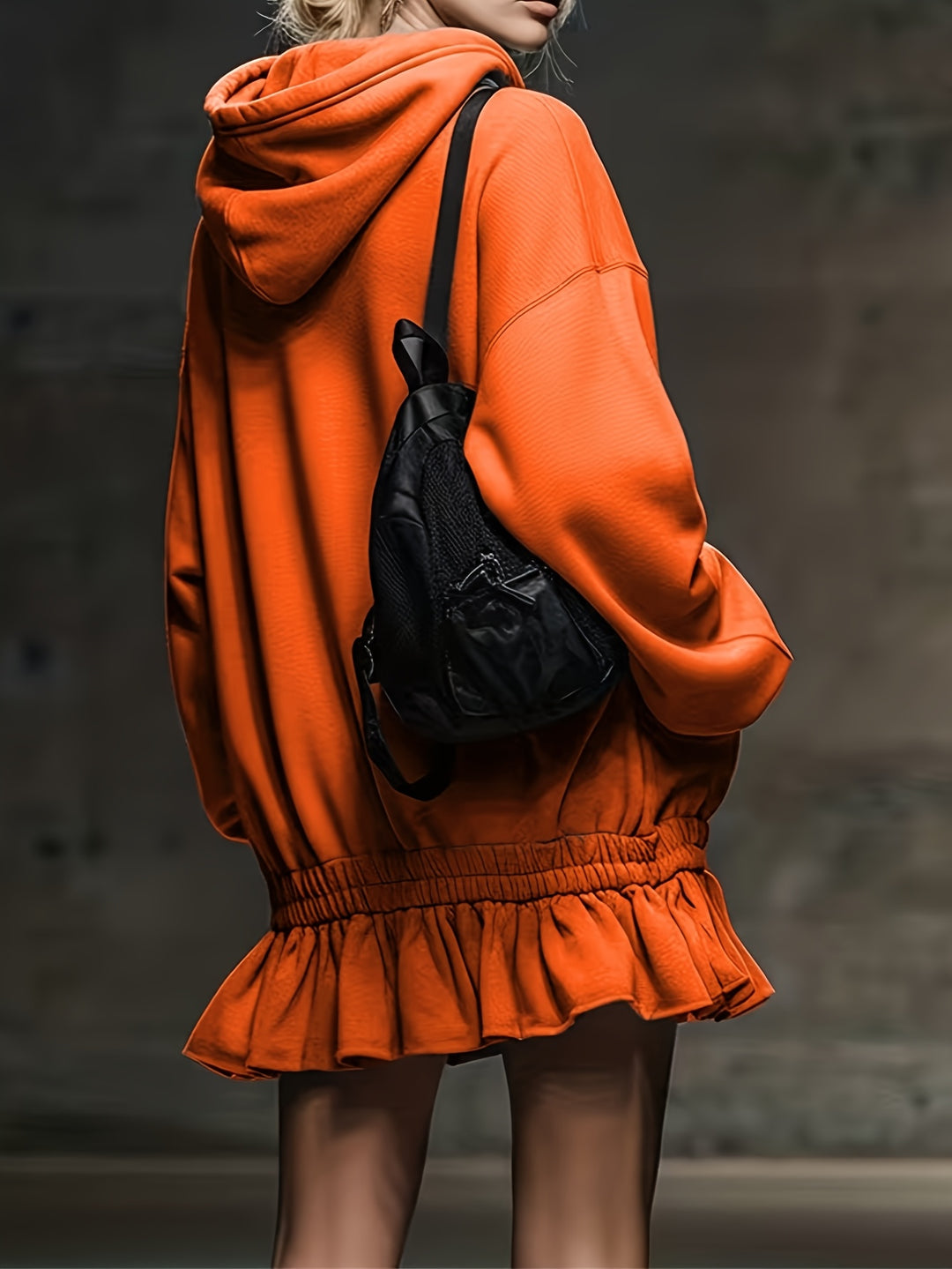Hooded Ruffled Sweatshirt Dress for Women Casual Trendy Style