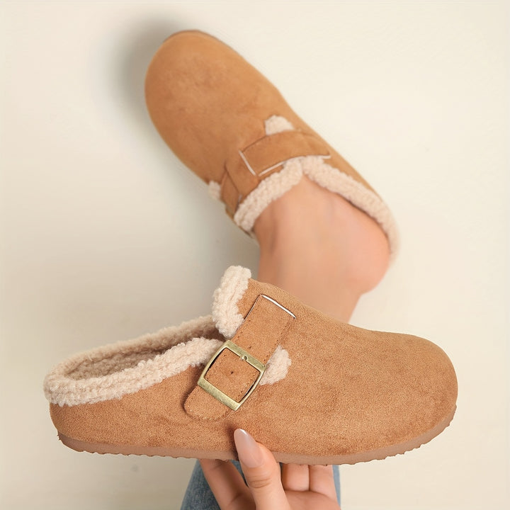 Women's Winter Mule Shoes Round Toe Thick Sole Slip-On Casual Footwear