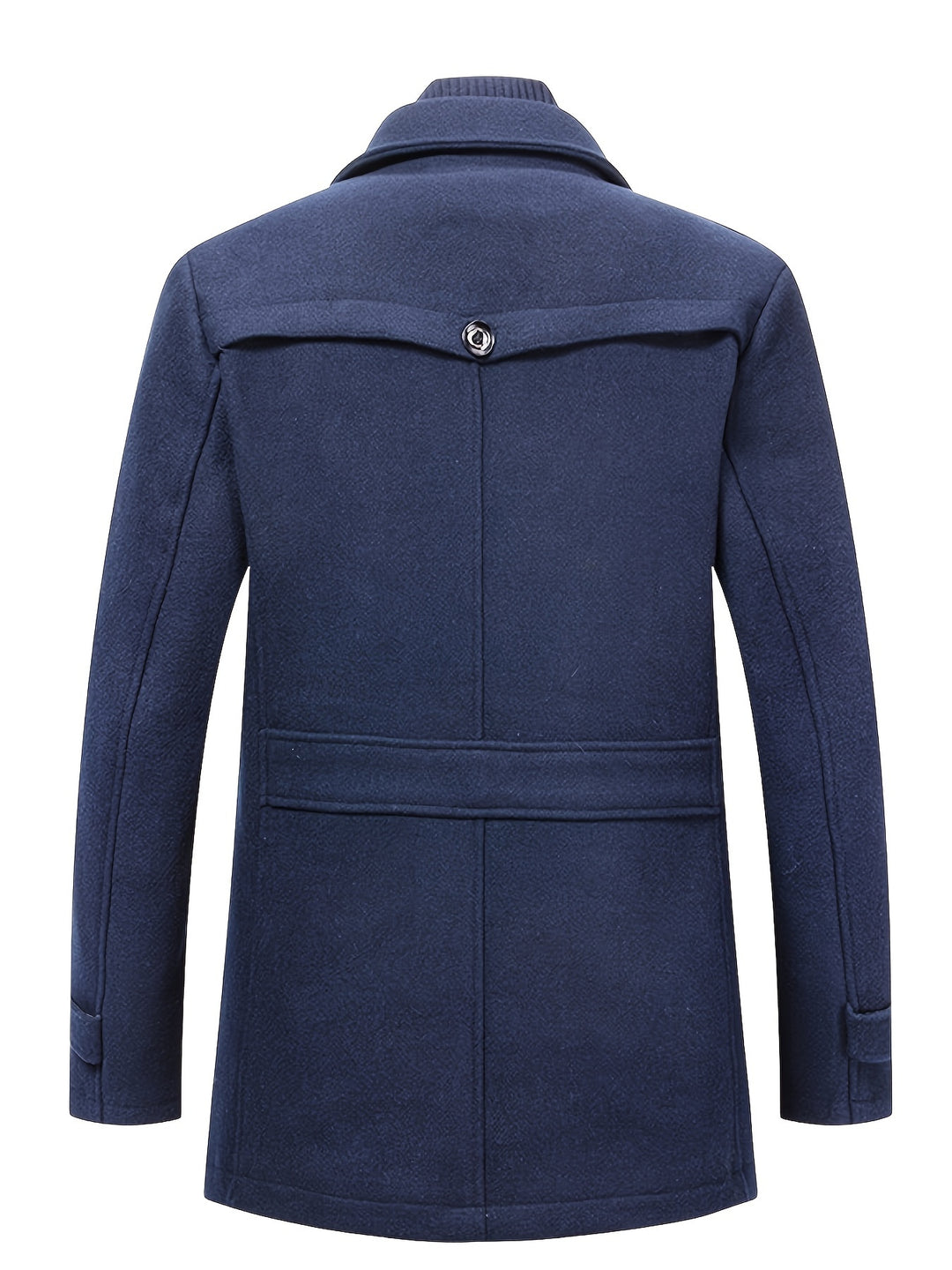 Men's Stand Collar Fleece Blend Pea Coat Single Breasted Overcoat