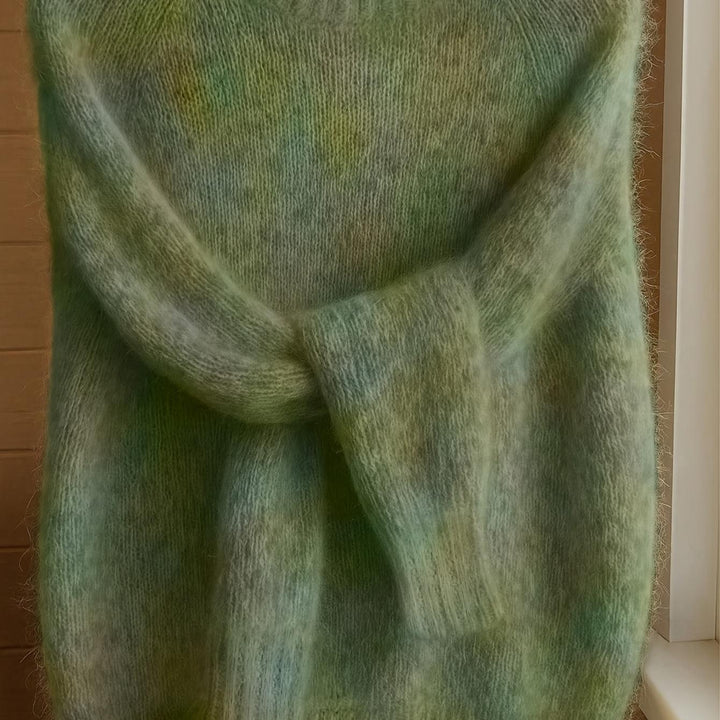 Women's Mohair Blend Sweater with Raglan Sleeve and Drop Shoulder Design