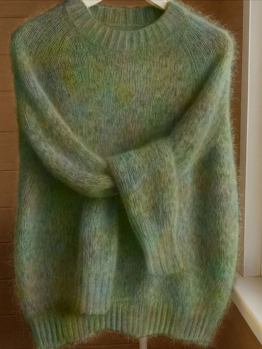 Women's Mohair Blend Sweater with Raglan Sleeve and Drop Shoulder Design