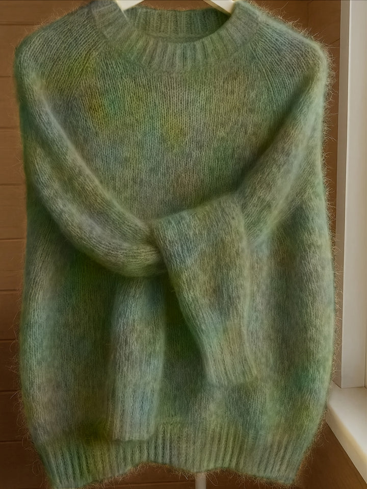 Women's Mohair Blend Sweater with Raglan Sleeve and Drop Shoulder Design