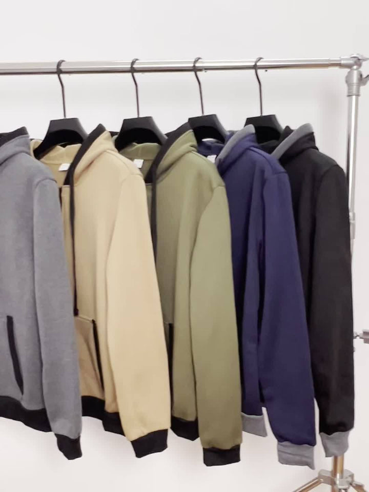 Men's Casual Color Block Hoodie with Zipper Closure Long Sleeve Sweatshirt
